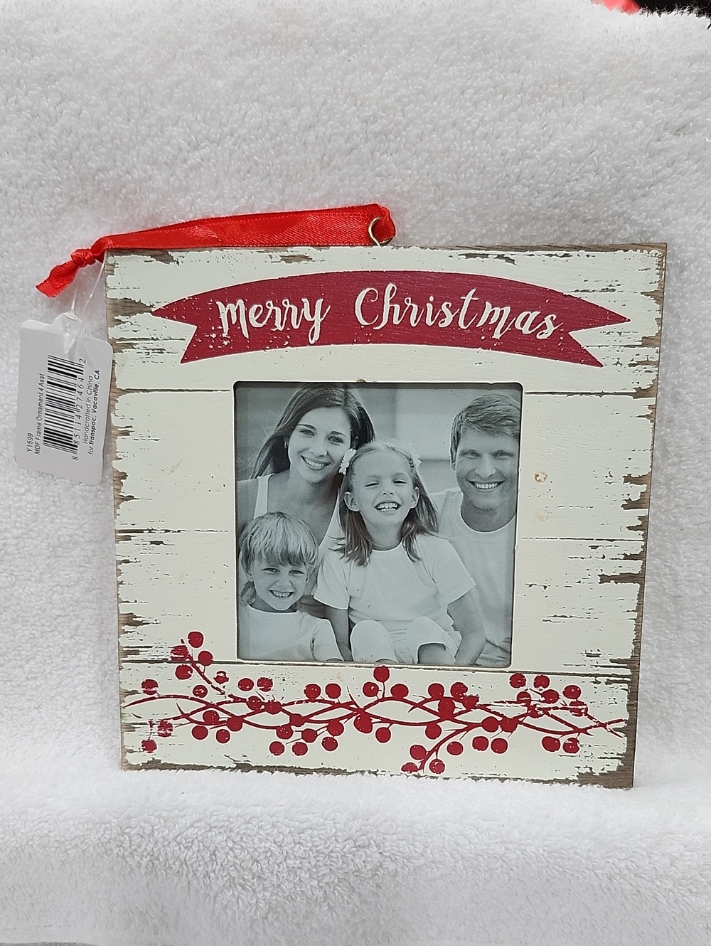 Transpac Merry Christmas Red Rustic Wood Photo Frame Ornament